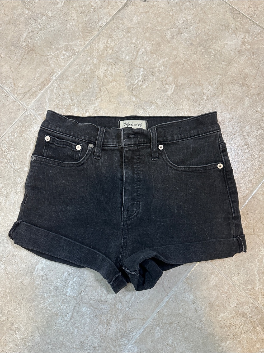 Madewell Black Rolled Hem High-Rise Jean Shorts